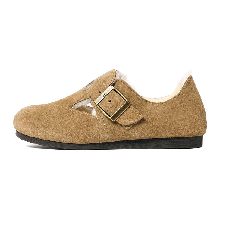 Boken Shoes with Wool and Thickened Leather Fur Shoes To Wear Outside 2025 Winter Big Head Shoes Retro Japanese Shit-feeling Cotton Shoes