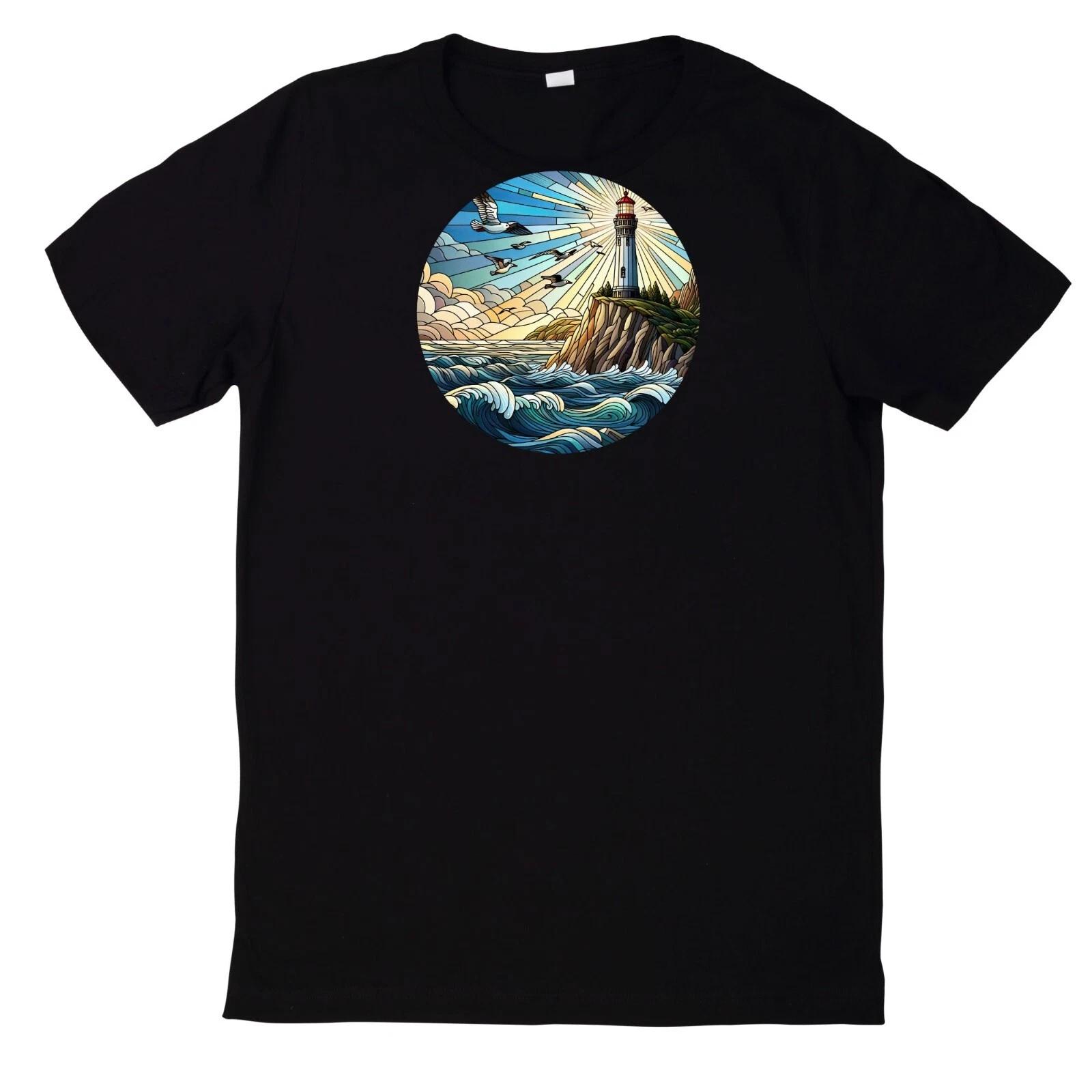 T-Shirt Buntes Buntglas Leuchtturm Motiv Baumwolle XXL