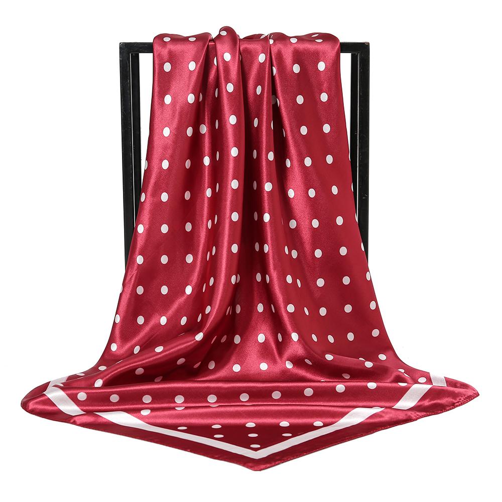 Dot Printed 90 Square Scarf Satin Silk Shawl Muslim Woman Hijabs Hair Wraps Ladies Fashion Headband Thin Femme Turban