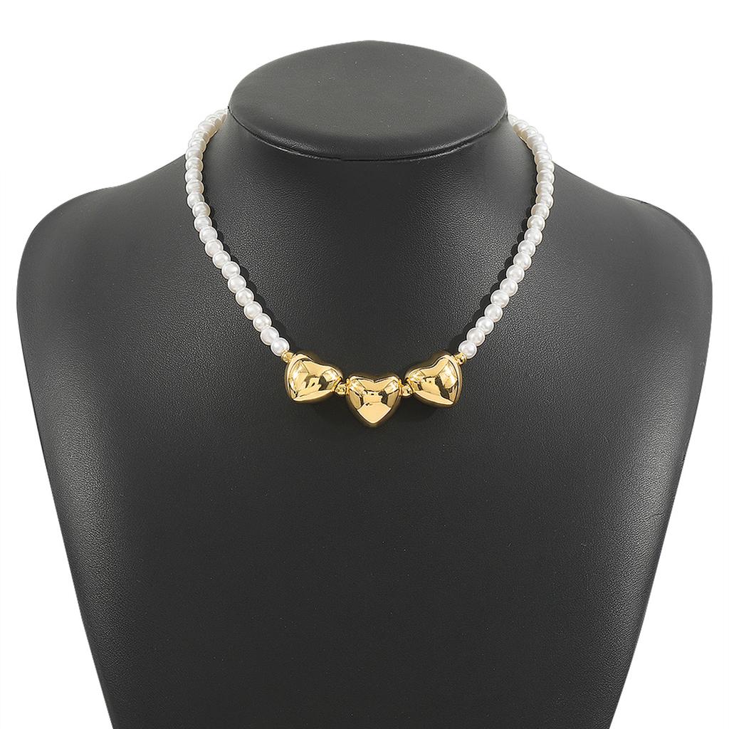 Tooxika Baroque Imitation Pearl Heart Pendant Necklace Retro Court Style Summer Simple Collarbone Chain