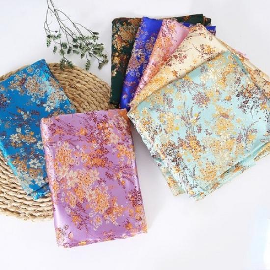 75*100cm Faux Silk Satin Fabric Brocade Damask Embroidery Floral Dress Sew Craft