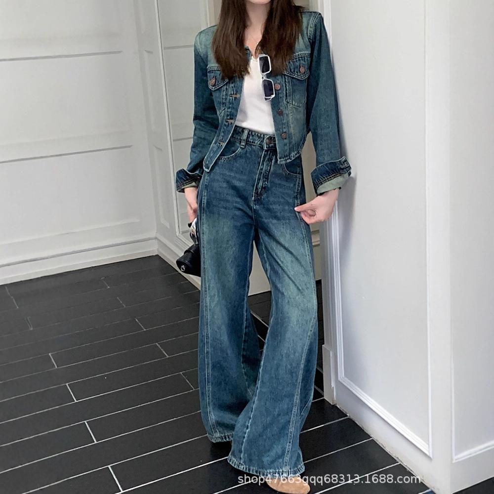 American design denim suit women`s spring