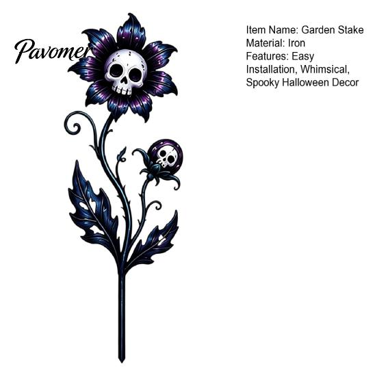 Scary Garden Ornaments Halloween Stake, Waterproof Spooky Skull Flower Lawn Art, 2D Creepy Decorative Haunted House Supplies Metal Plant Stake
