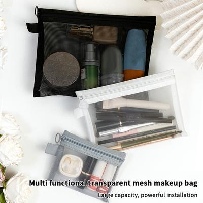 Schwarz/Grau/Weiß Netz Kosmetiktasche Reiseaufbewahrung Make-up-Tasche Organizer Damen Make-up Reißverschlusstasche Tragbare Toilettenartikel-Tasche