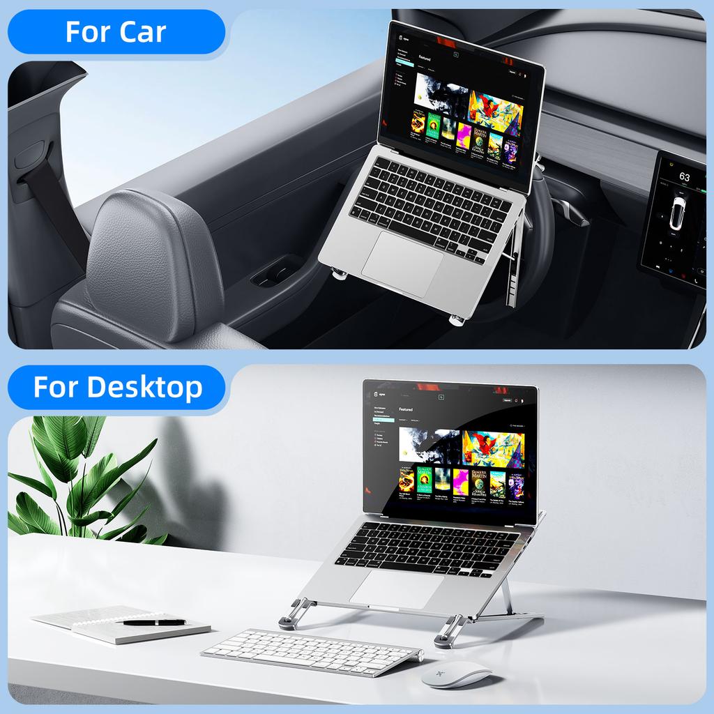 Eary Foldable Car Laptop Mount for Steering Wheel Holder 5 Height Adjustable Metal Notebook Tablet Stand Travel Car Accessories