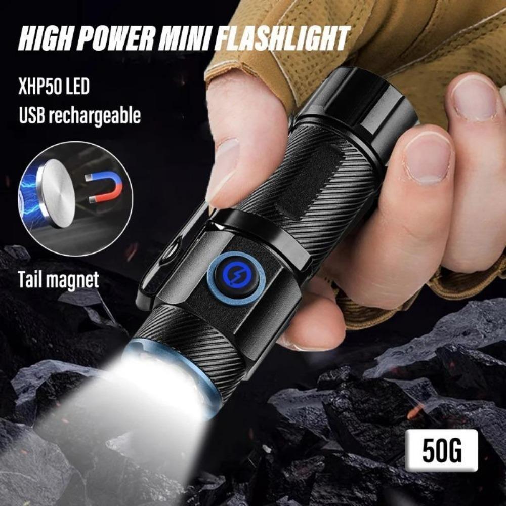 Mini Flashlight High Power Rechargeable LED Flashlight Waterpoof 16340 Battery Torch 3000LM Tactical Lantern Multi Functional Zoom Mini Flashlight