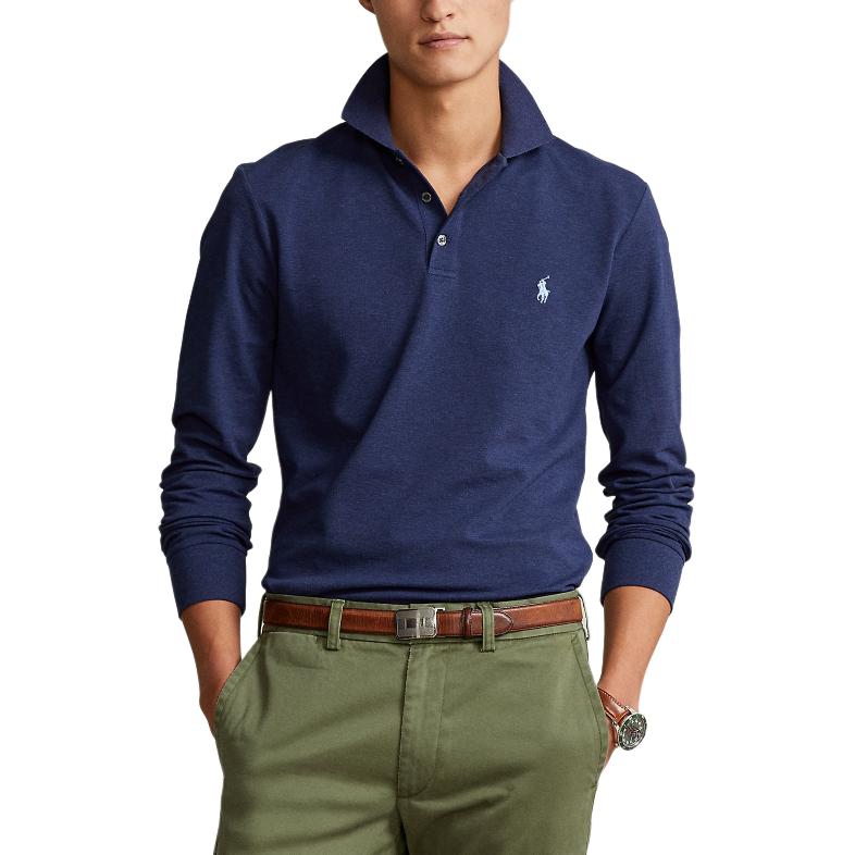 Polo Ralph Lauren Solid Logo Embroidered Slim Fit Long Sleeve Polo Shirt Men Tops Deep-Blue MNPOKNI16821472-410