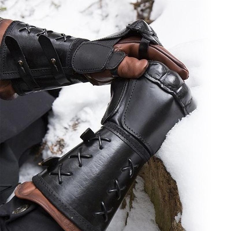Medieval Armor Motorcycle Gloves Wide Cuffs Bracers Men Steampunk Warrior Gauntlet Renaissance Knights Templar Leather Lace-up