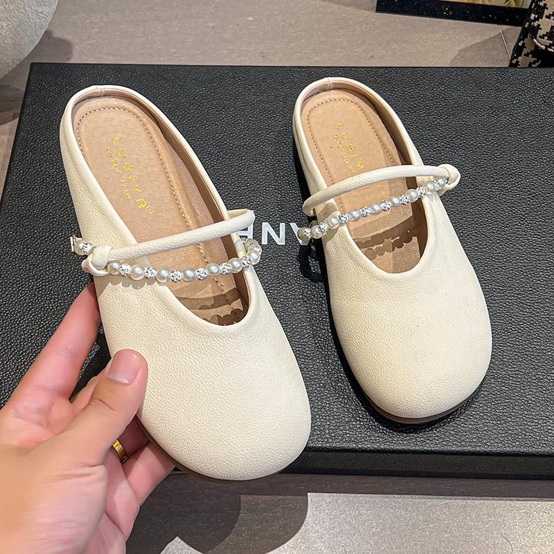 Flat Bottom Soft Bottom Bag Head Half Slippers Women's Outer Wear 2025 New Spring and Summer Cool Slippers Mary Jane Gentle Evening Shoes