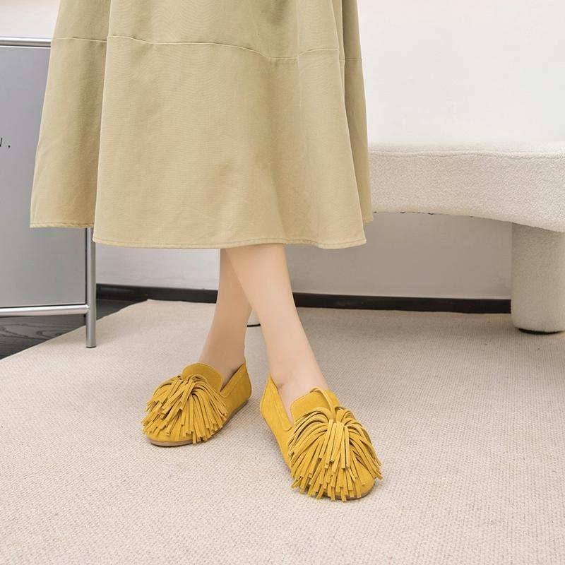 Women's Flat Shoes Genuine Leather Tassel Women's Loafers Large Size Ballet Mary Jane Shoes for Women