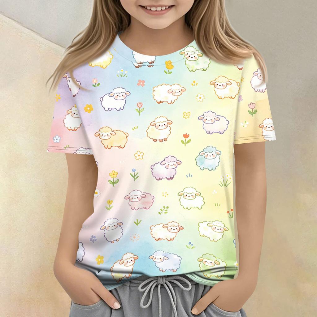 Kids Animal Print Crew Neck Short Sleeve Casual Loose Fit T Shirt Soft Comfortable Fabric Suitable for Everyday Wear