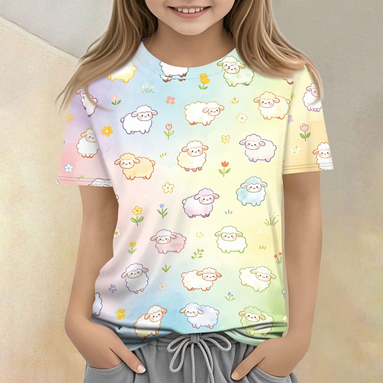 

Kids Animal Print Crew Neck Short Sleeve Casual Loose Fit T Shirt Soft Comfortable Fabric Suitable for Everyday Wear 120