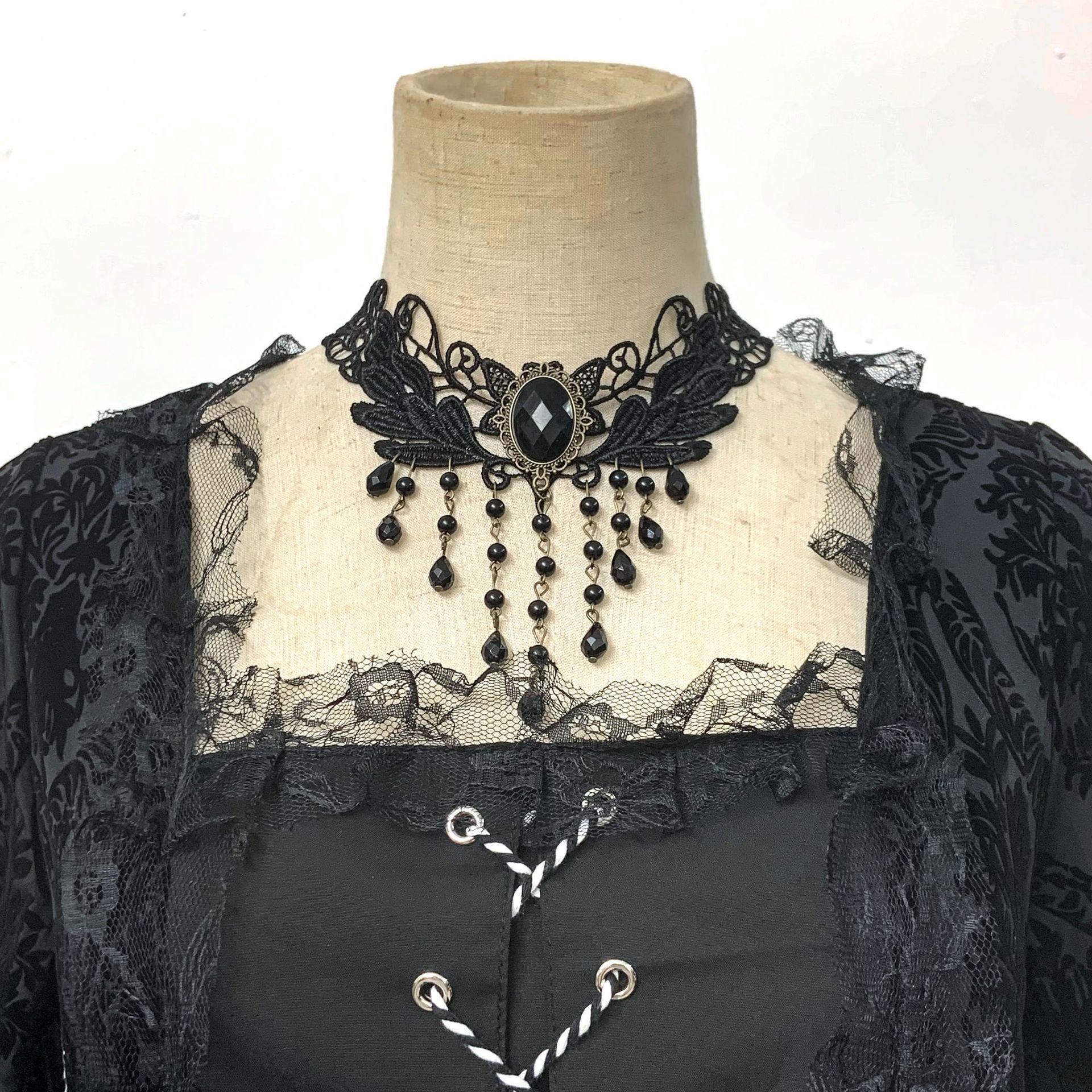 Medieval Lace Patchwork Bell Sleeve Retro Long Dress for Women 2XL