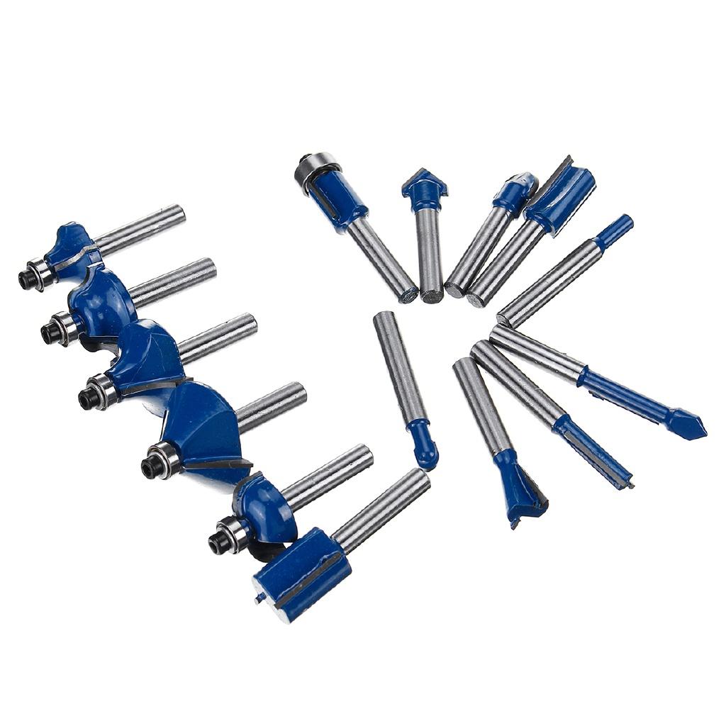 15pcs 1/4 Inch Wood Router Shank Router Bit Wood Working Milling Cutter Bit For Electric Wood Trimmer