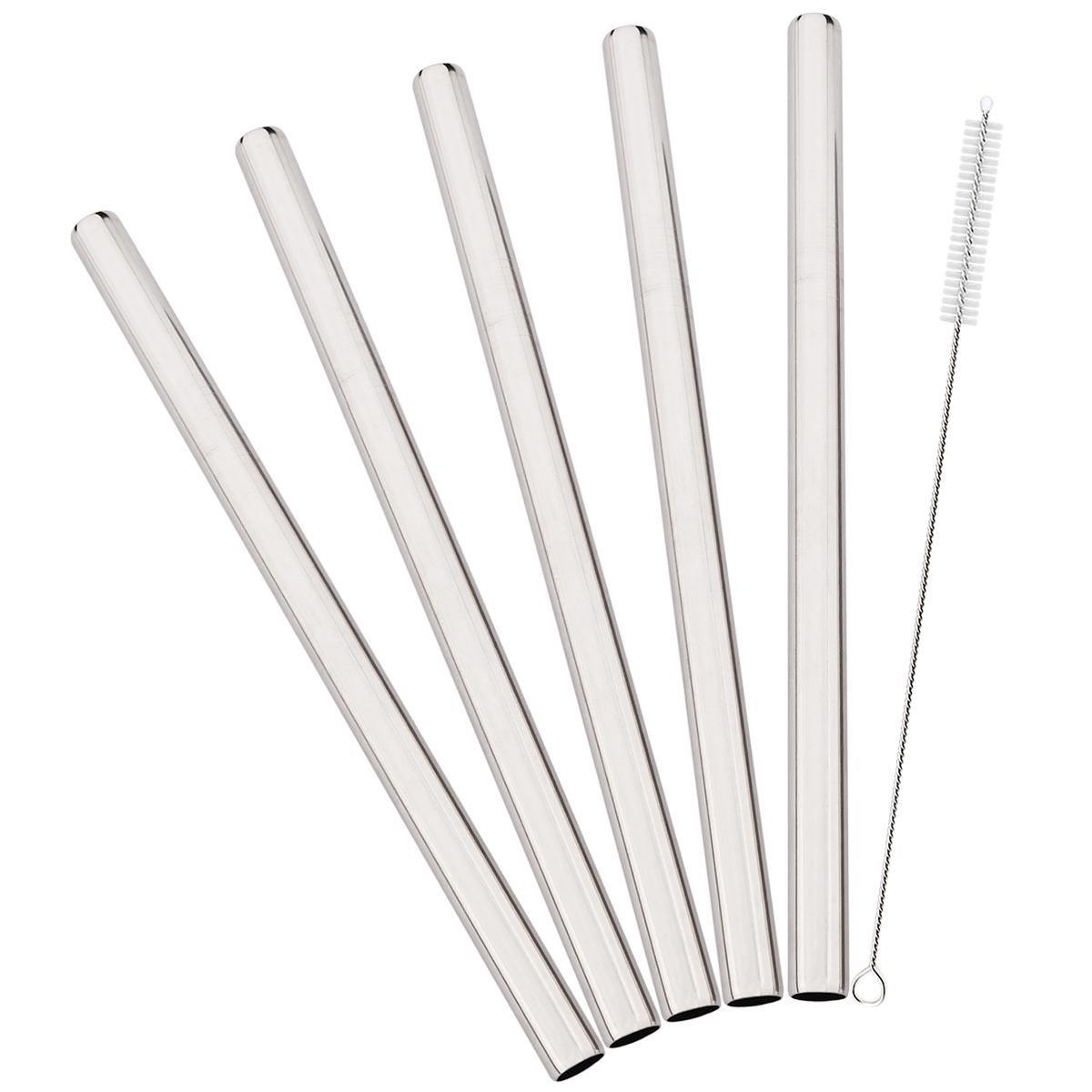 

5pcs Wide 12mm Stainless Steel Straight Straw Set Fruit Juice Milkshake Cocktail Bubble Tea Drinking Straw Party Bar Accessories серебряный