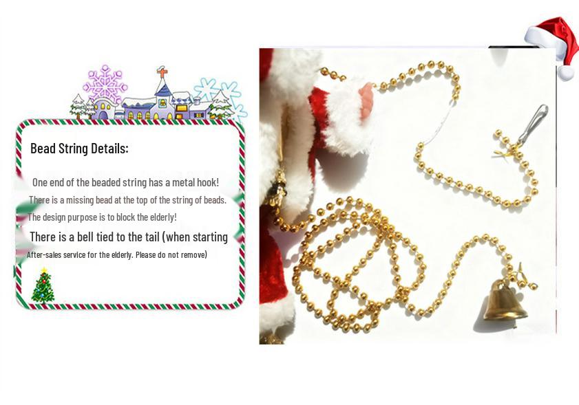 Electric Musical Santa Claus Ornament: Gold Bead String & Bow, Perfect Christmas Gift for Children