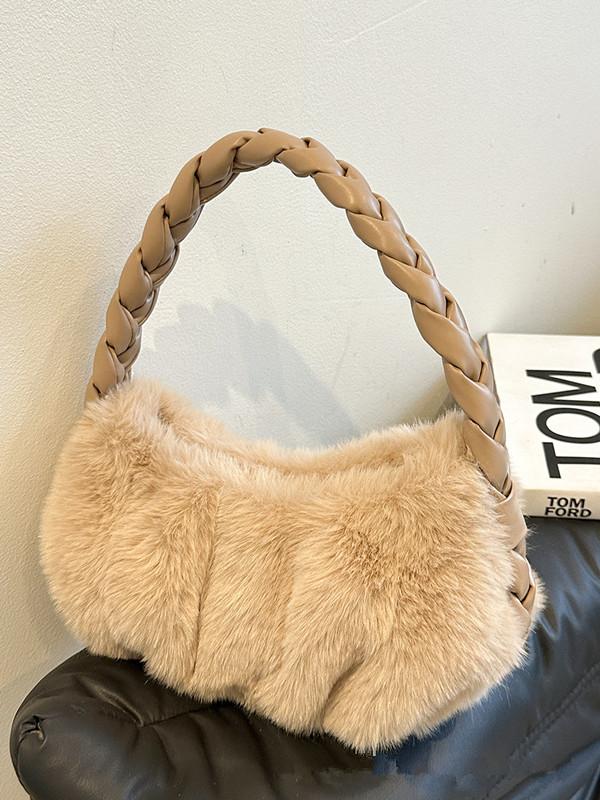 Elegant Shoulder Bag Braided Handbag Soft Plush Underarm Bag Women's Large Capacity Fashionable Lady Party Tote Bag Underarm