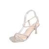 Fashion New Summer Stiletto Sandals Women's Fashion Square Head Open Toe Glitter Thin Strap Set Foot Anti-slip Wear-resistant High Heels