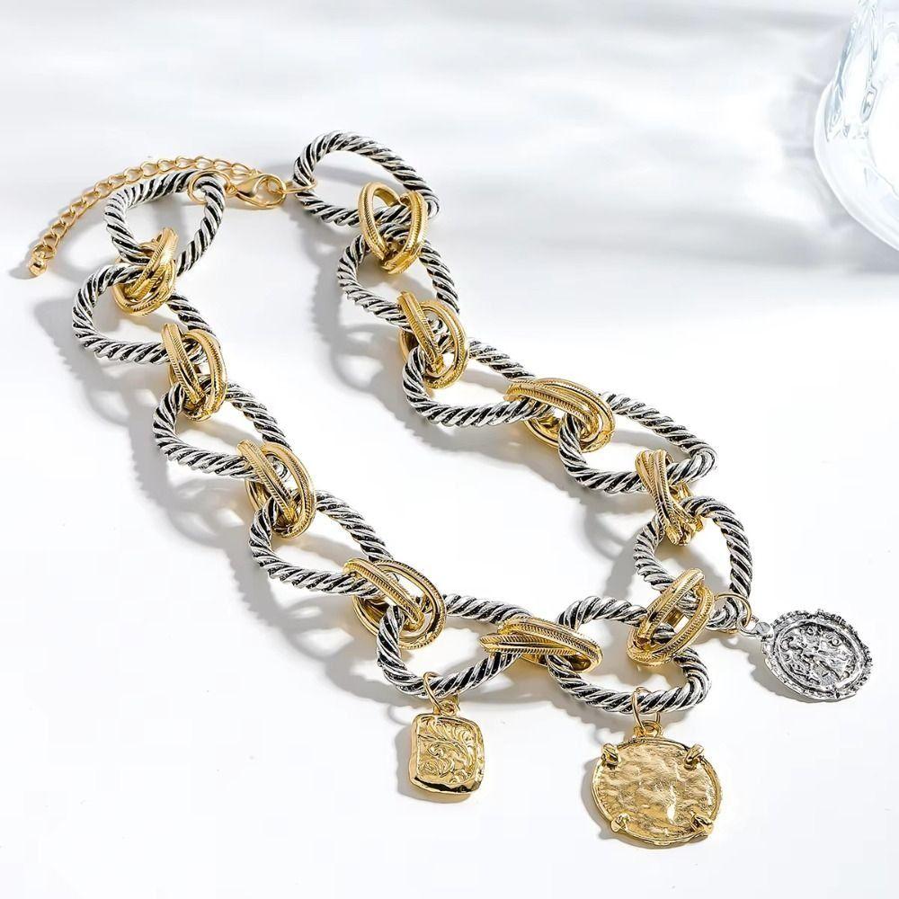 Vintage Cuban Chain Necklaces Fashion Neck Jewelry Charm Geometric Pendant  for Party