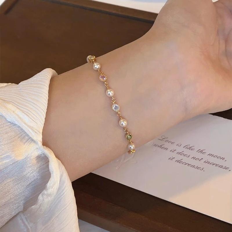 Sweet Colourful Zirconia Pearls Chain Bracelet for Women Girl Summer Fashion New Jewelry Gift Party Pulseras Mujer