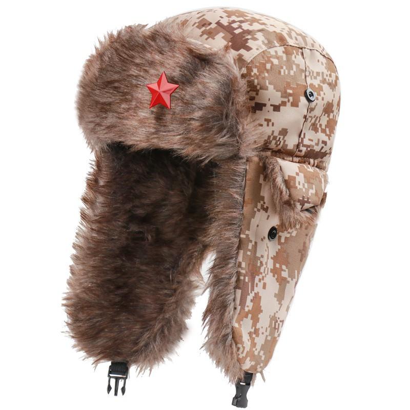Winter Fleece-Lined Russian-Style Trooper Hat With Embroidered Patch Windproof Warm Ear Protection Cap Men Women