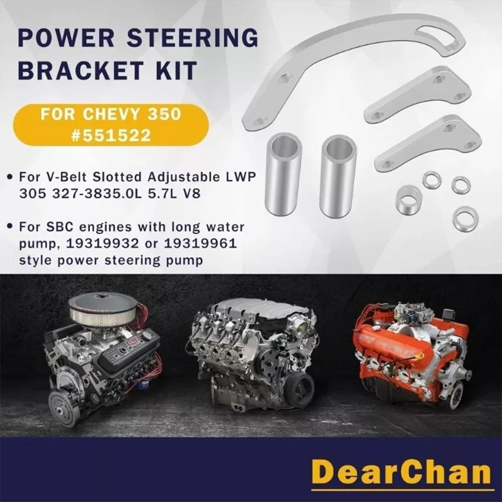 Verstellbare Aluminiumhalterung für SBC Servolenkpumpe mit geschlitztem Arm zur Aufrechterhaltung der Riemenspannung.