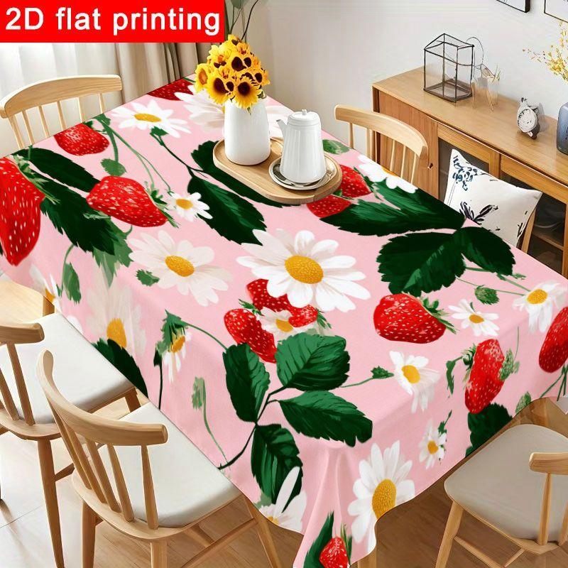1pc Strawberry Daisy Tablecloth - Cheerful Pink Table Cover with Vibrant Floral Design, Reusable & Easy to Clean for Birthday, Baby Shower, Holiday Ce