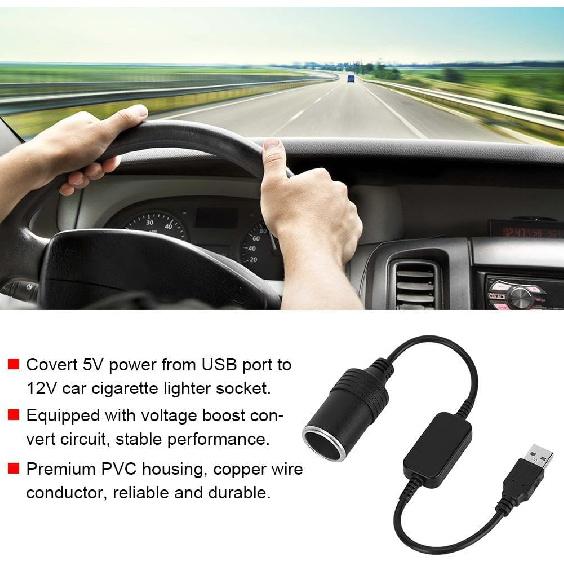 ZPSHYD USB to 12V Cigarette Lighter Adapter, 5V to 12V Step Up Converter Cable, 10W Max Female Car Socket Power Cord for Dash Cam, GPS, LED Strip,