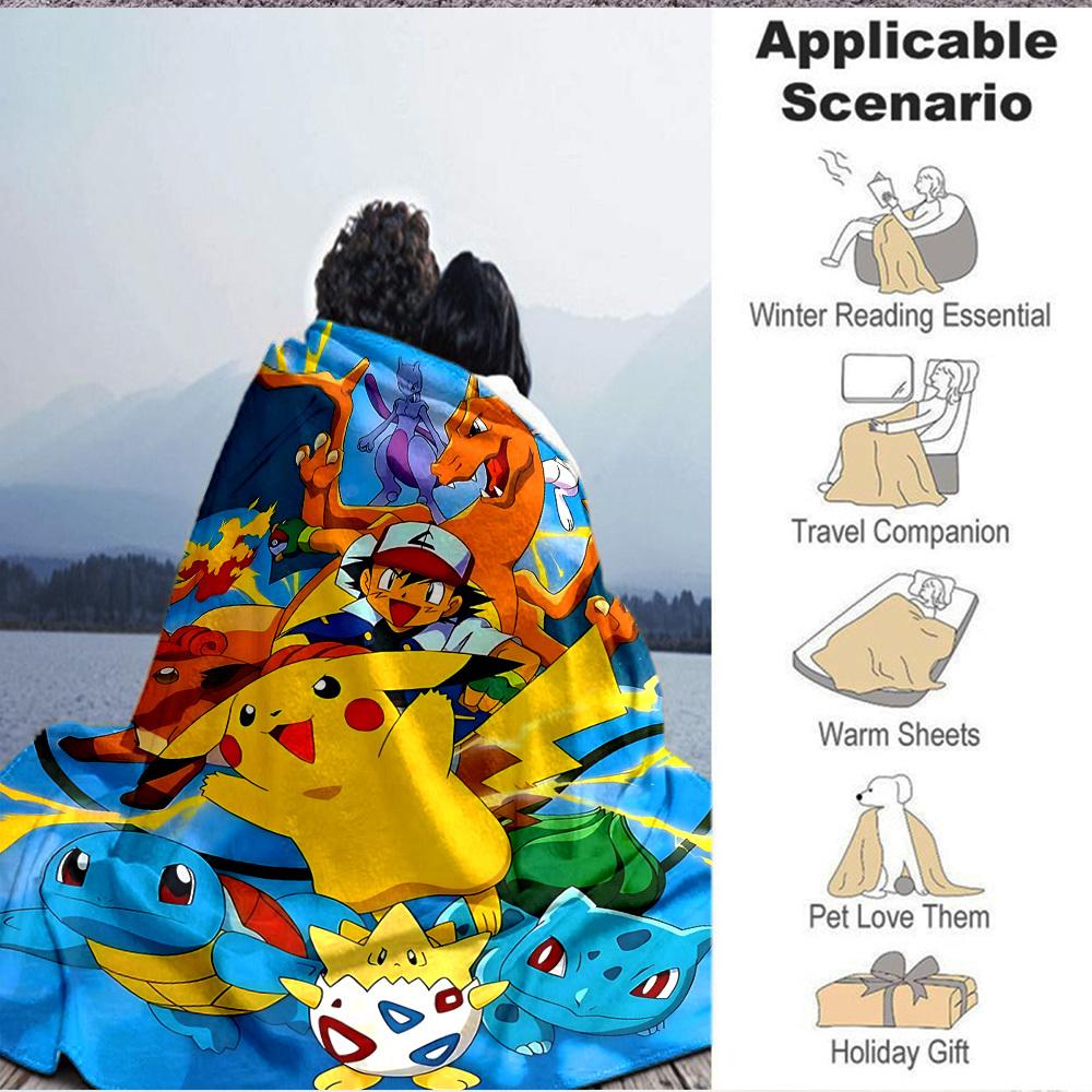 1pc Pokemon, Pikachu Flannel Blanket [Cozy Throw Blanket] For Sofa, Bed, Travel, Camping, Livingroom, Office, Couch, Chair, And Bed