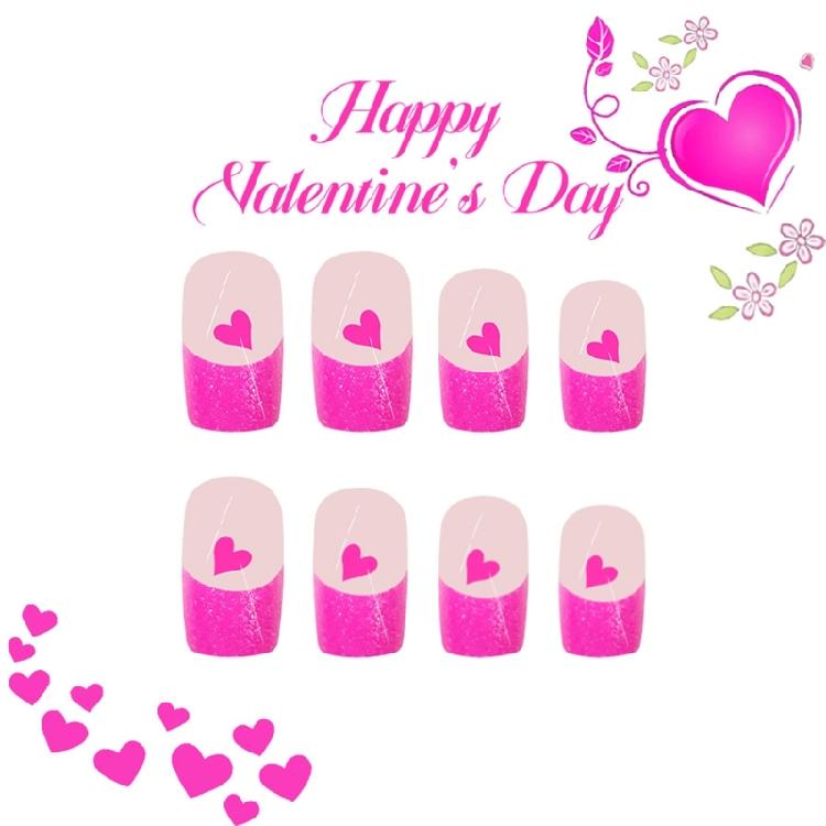 24pcs French Tip Artificial Nail with Heart Pattern Short Square Acrylic Nail Press On Nail Valentines Nail Accessories