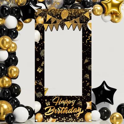 1pc Black Golden Happy Birthday Photo Booth Prop for 30/40/50/60th Milestone Celebrations Birthday Party Decoration Backdrop