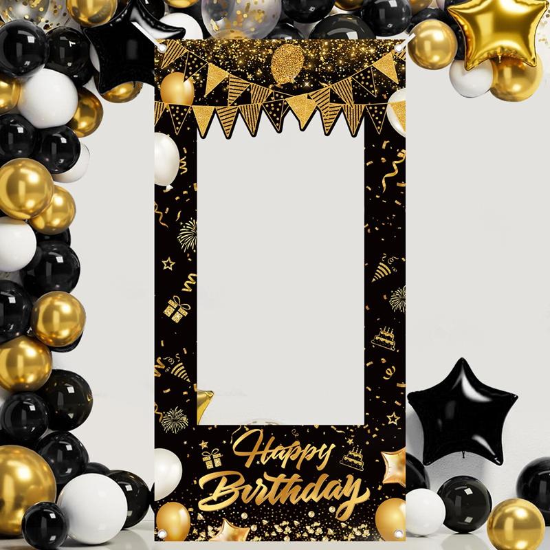 1pc Black Golden Happy Birthday Photo Booth Prop for 30/40/50/60th Milestone Celebrations Birthday Party Decoration Backdrop