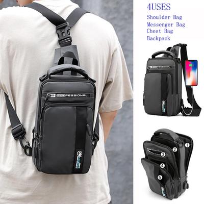 Herren Kleiner Rucksack Brusttasche Schultertasche mit USB-Ladeanschluss Reise Herren Wasserdichtes Nylon Sling Messenger Umhängetaschen