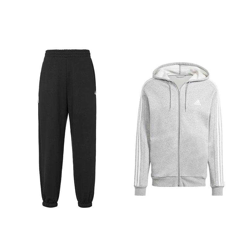

Adidas Striped Long Sleeve Zip Hoodie Logo Loose Fleece Knit Pants Casual Sports Suit Unisex suit IV7603+IJ6479 L