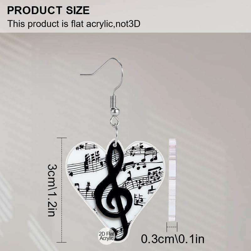 2D Flat Music Note Pattern Acrylic Material Dangle Earrings Christmas Thanksgiving Gift