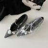 Sheepskin Sparkling Sequins Flower Silver Shoes Niche Mary Jane Shoes Women's Flat Bottom Inner Height Increasing Pointed Shoes