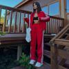 Womens 2026 Casual Sport Set Loose Fashion Color Block Hooded Cardigan Sweatshirt Long Pants Streetwear