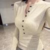 American Spicy Girl Velvet Henley Collar Slim-Fit Base Layer Top for Autumn/Winter