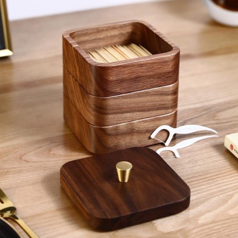 Multi-layer Black Walnut Storage Box Multi-layer Solid Wood Toothpick New Chinese Desktop Home Storage Box with Cover