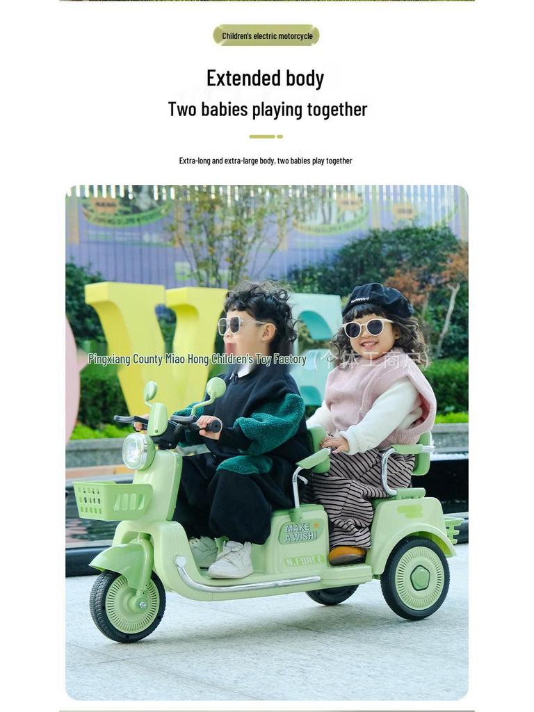 Double Electric Motorcycle for Kids - Battery-Powered Ride-On Toy