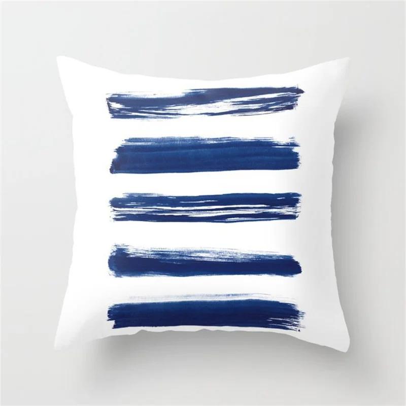 45x45cm Ins Blue Flower Marble Polyester Pillowcase Leaves Geometric Patchwork Cushion Cover Chair Living Room Home Decoration
