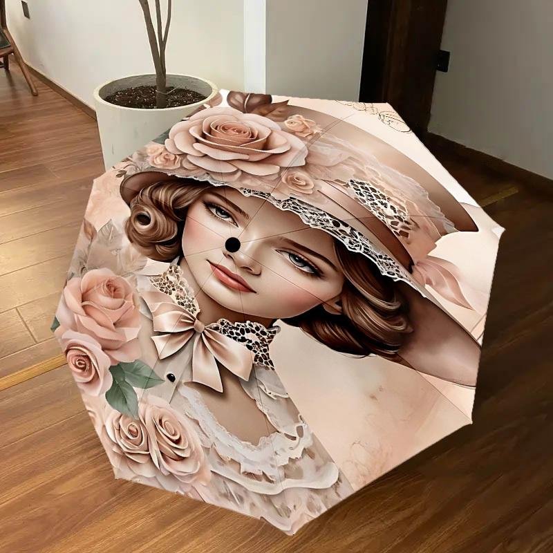 1 Stück Blumenhut Automatischer Öffnungs-/Schließschirm Kompakter Faltbarer Regenschirm mit 8-Speichen-Gestänge für Damen/Herren, Elegantes Geburtstagsgeschenk1303S