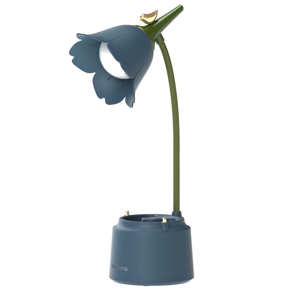 Elegant LED Touch Lamp with USB Charging - Flower and Bird Design Pen Holder, Eye-Caring for Bedrooms and Study Rooms.