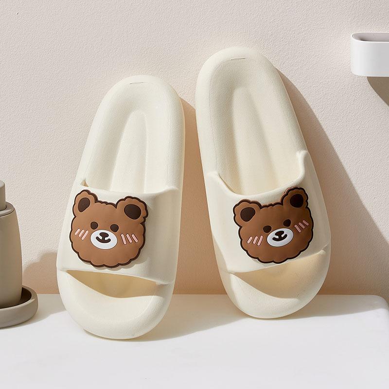 

Летние женские тапочки, парные сандалии, пляжные шлепанцы с мультяшным медведем, шлепанцы, мужская противоскользящая обувь на толстой подошве для ванной комнаты 44-45(fit 43-44) серый