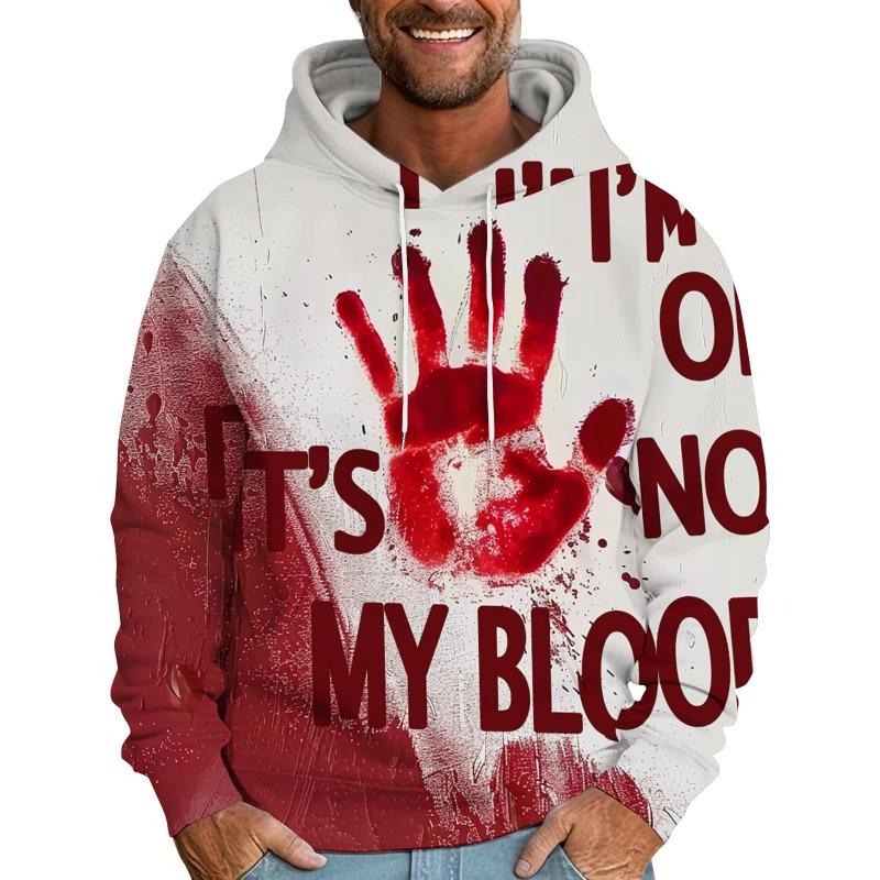 Vintage 3D It'S Not My Blood Bloody Letter Patterns Printed Sweatshirts Hoodies For Men Clothes Y2k Top Pullovers Spring And Autumn Boy Tees Clothing