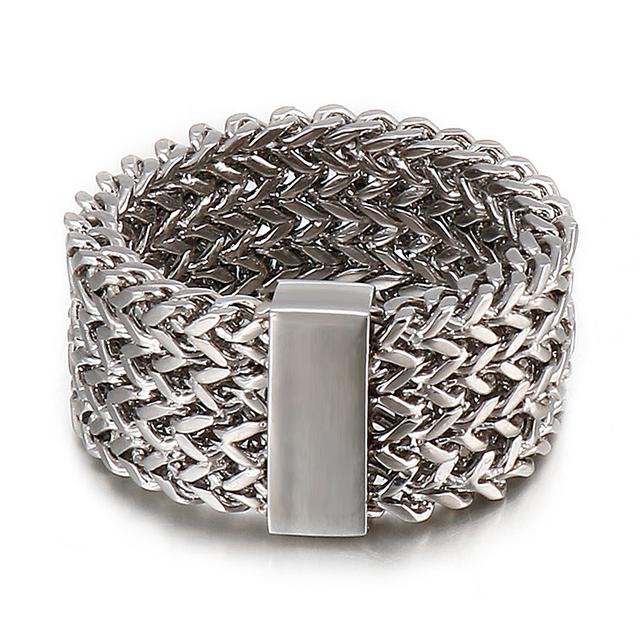 Retro rustfritt stål fiskeskala mesh båndring for menn kvinner unisex par smykker bryllup band navn graverbar