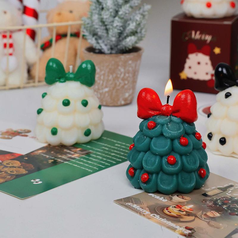 1PC Soy Wax Handmade Fragrance Gifts Bow Christmas Tree Xmas Candle Atmosphere Tree Shape Ornaments Multiple Options Available