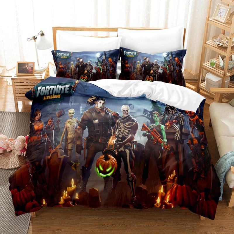 

Постельное белье Fortnite Комплект Пододеяльник 3D Печать Спальня Покрывало на кровать Постельное белье 2/3 шт Аниме Мультфильм Украшение комнаты Детский Рождественский подарок EU Single(135*200cm)3pcs