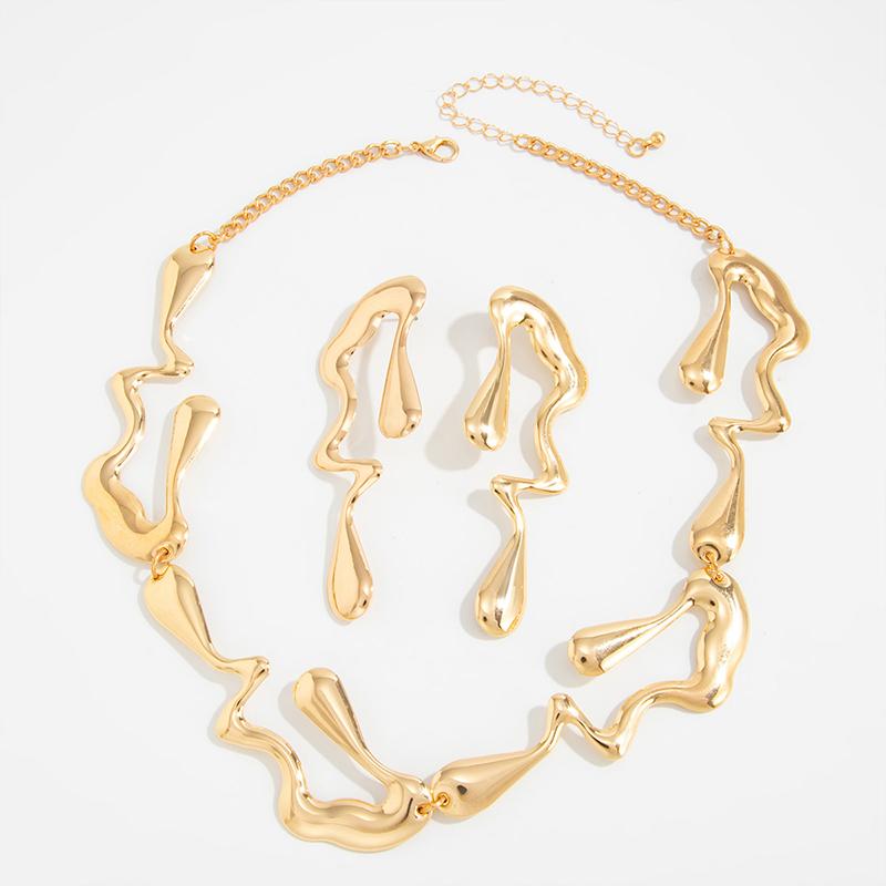 Retro Irregular Necklace Earrings Jewelry Set Fashion Personality Lava Style Necklace