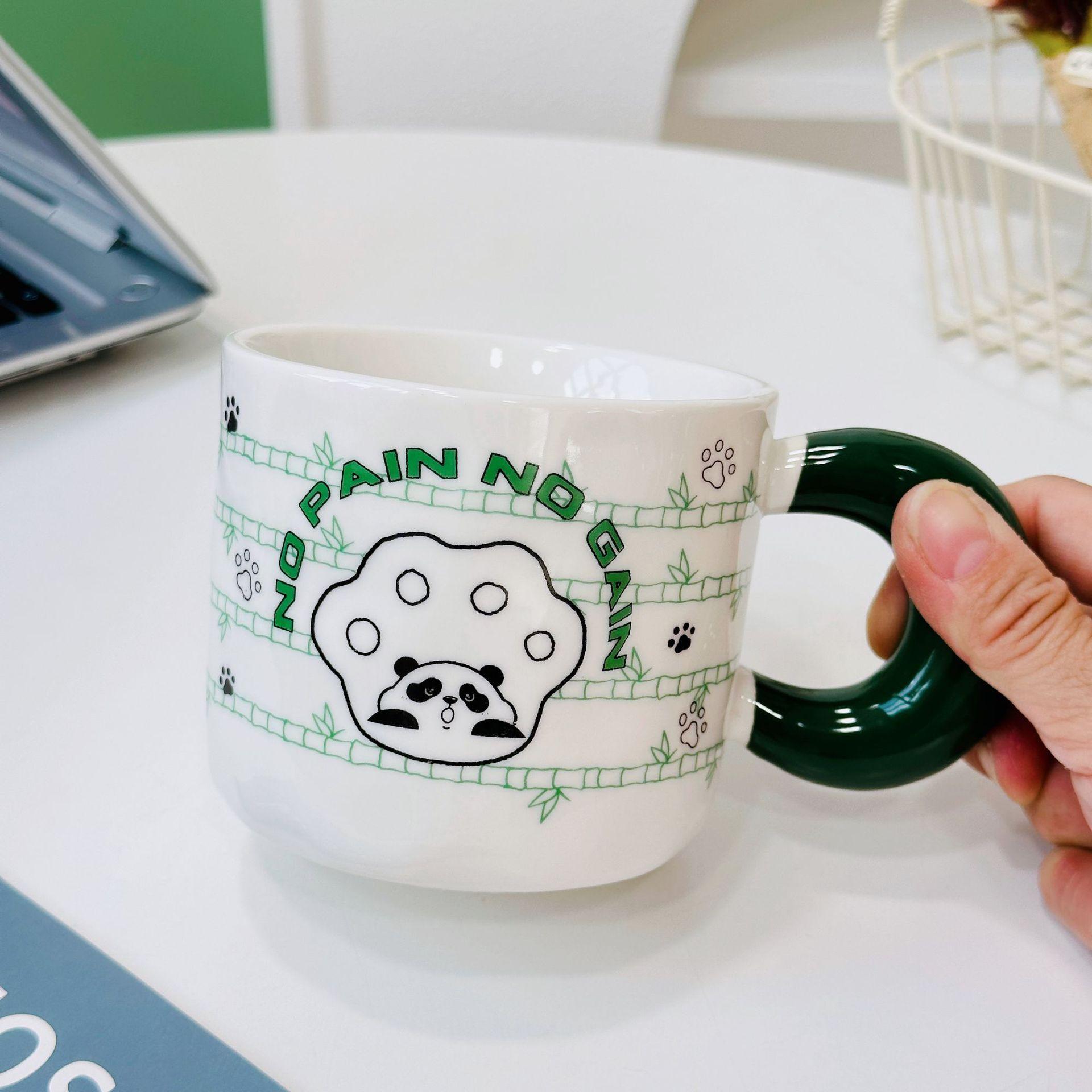 

Ice Cream Cartoon Panda Cute Ceramic Cup Set Dustproof Cartoon Water Cup Opening Gifts 400ML